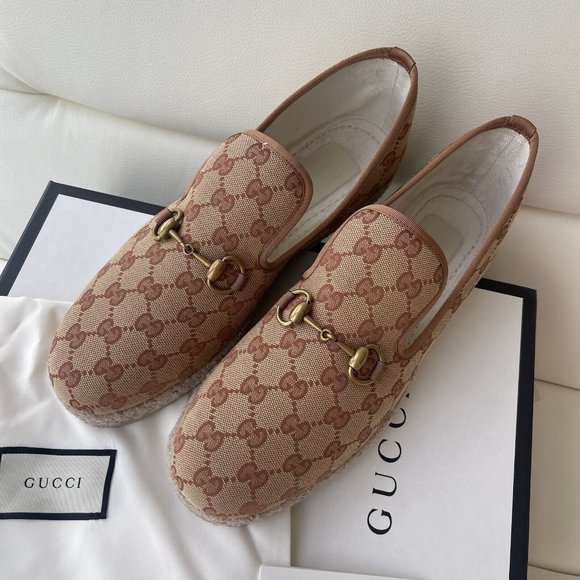 New GUCCI SHOES MENS GG CANVAS ESPADRILLES w HORSEBIT LOAFERS $640 8/8.5 main image 4